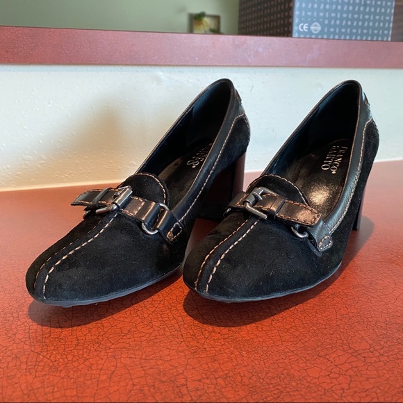 Franco Sarto Shoes Suede Heels 7M SUEDE LEATHER BLACK CHUNKY HEEL Woman’s - Picture 3 of 5